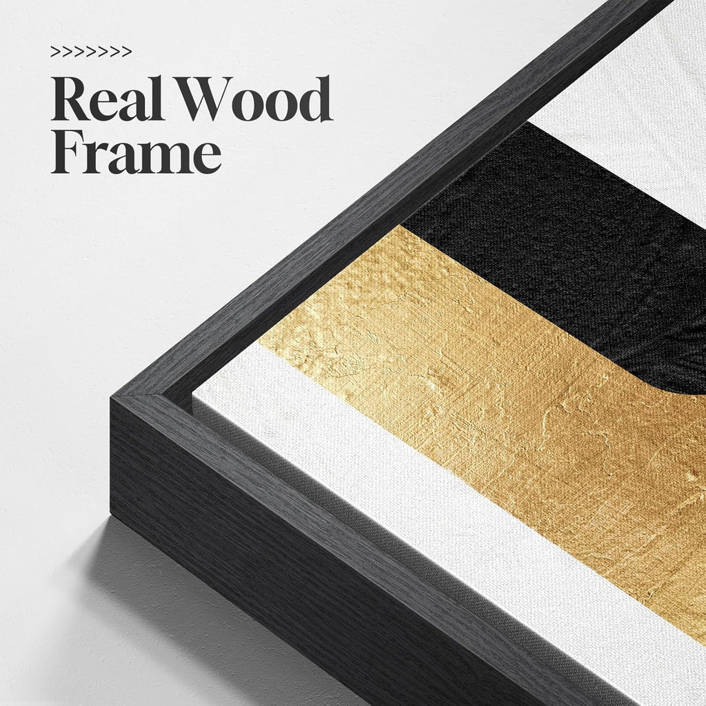 Large Framed Gold Abstract Geometric Wall Art , 3 Piece Modern Canvas Prints Paintings Artwork for Walls, Minimalist