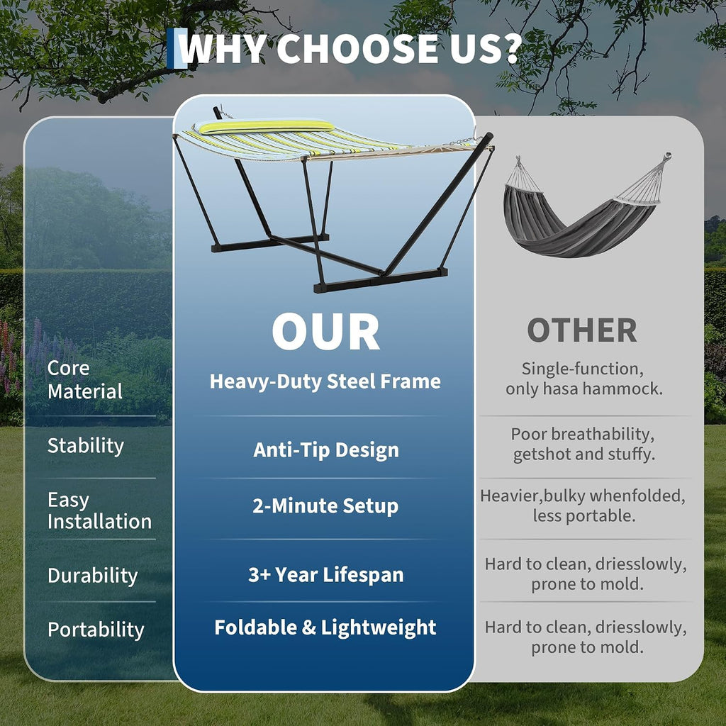 With Stand for Outside,2 Person Hammock with Heavy-Duty Steel Stand,Soft Fabric,450 LBS Capacity,Carrying Bag,Indoor