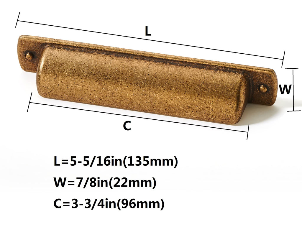 6 Pack 3-3/4"(96mm) Vintage Drawer Pulls Antique Brass Cabinet Bin Cup Pulls Kitchen Hardware Aged Gold Bronze
