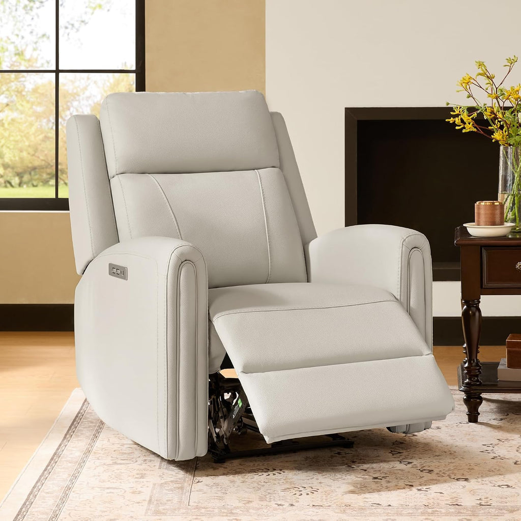 Zero Wall Hugger Power Recliner Chair , Modern Electric Reclining Chair with USB & Type-C Ports, Faux Leather