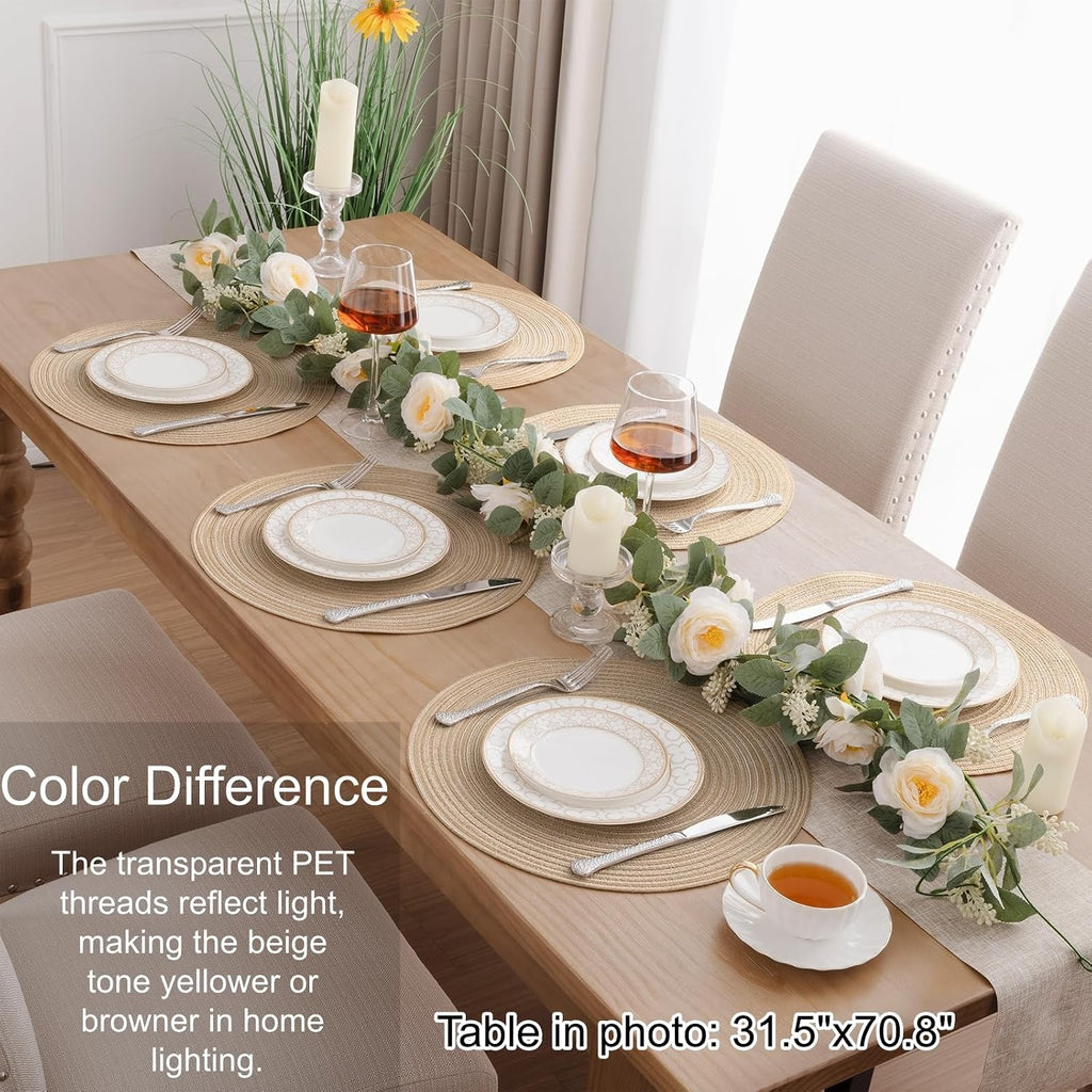 Round Braided Placemats Washable Place Mats for Dining Tables 15 inch Non Slip Kitchen Table Mats (Beige, 4) - Set of 4