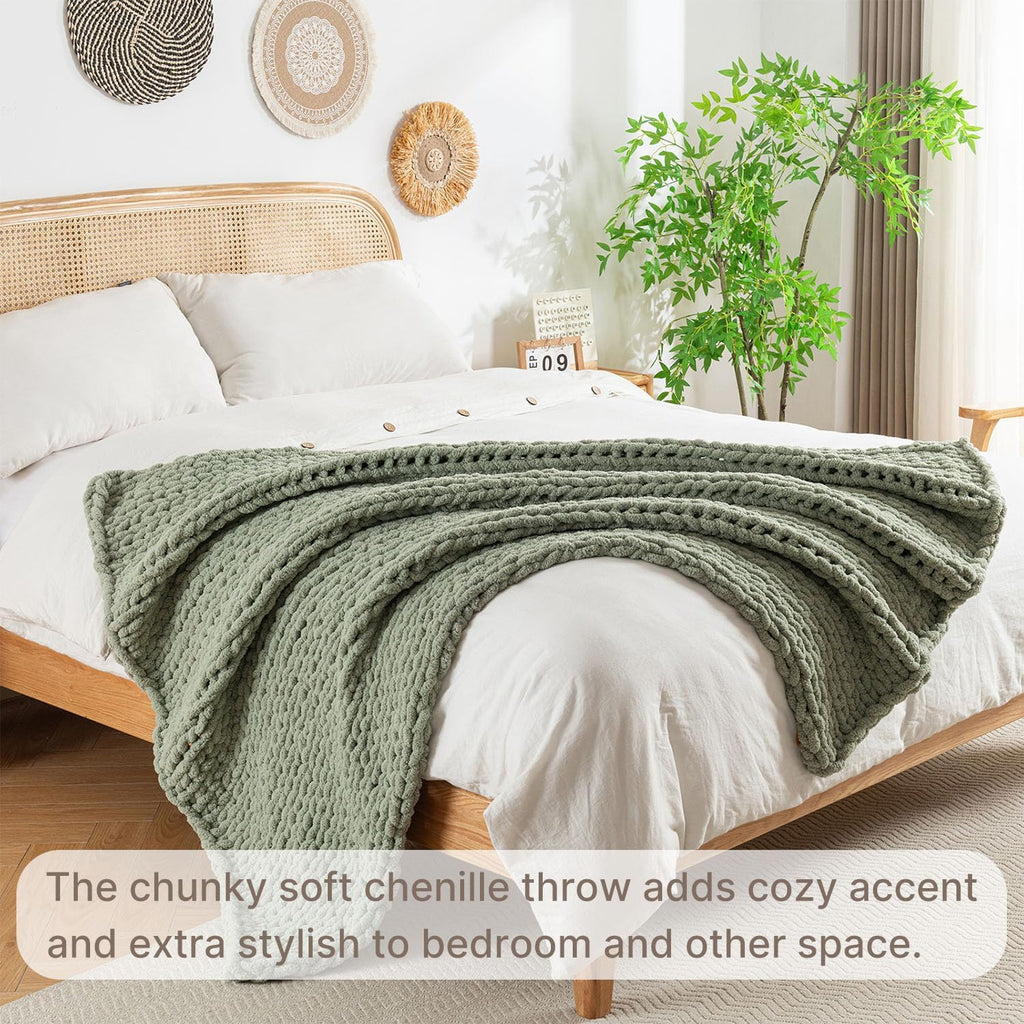 Chunky Knit Blanket Throw, 100% Hand Knit Throw Blanket Handmade Chenille Cable Knit Throw, Stylish Cozy Soft Rope