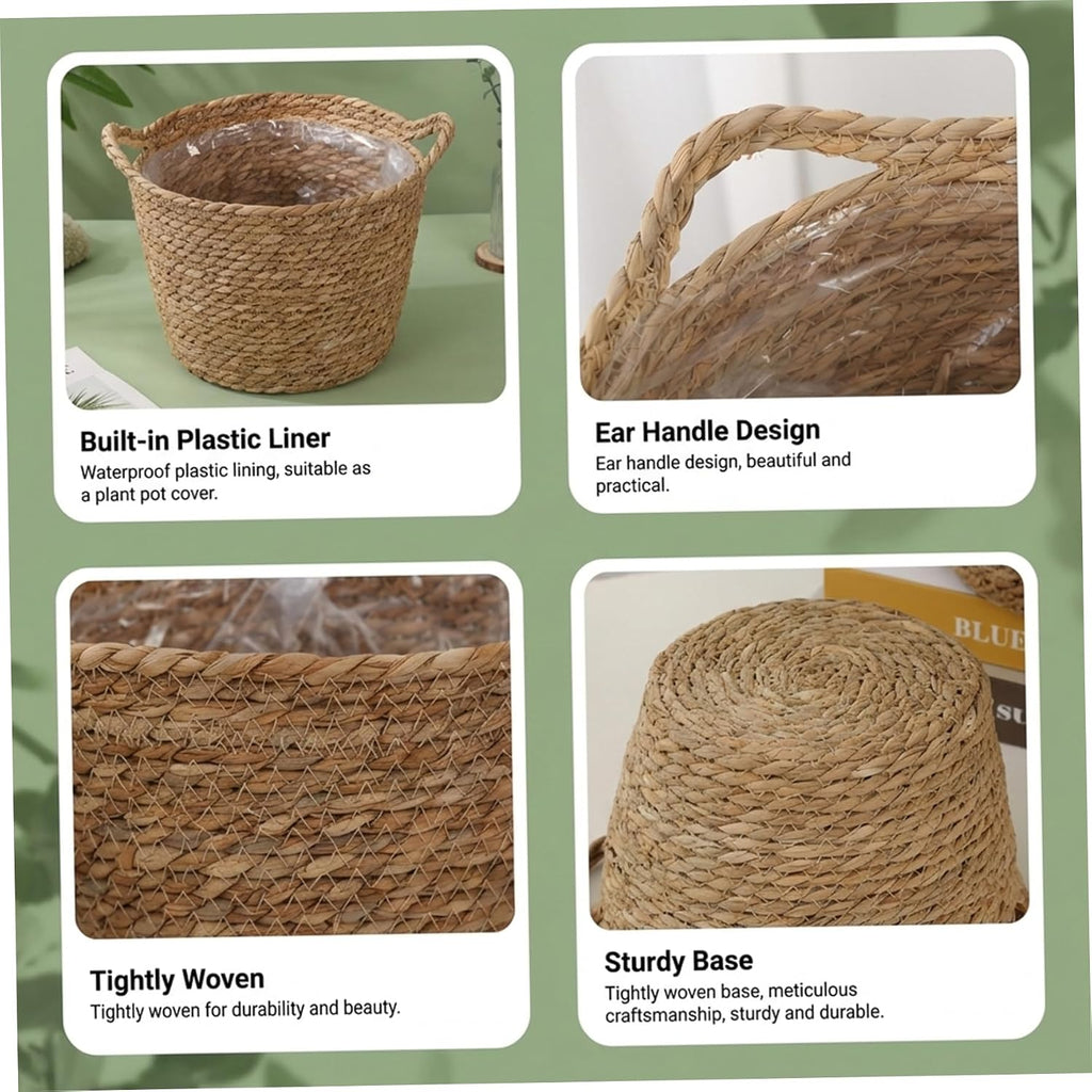 Wicker Blanket Basket, Decorative Round Seagrass Basket with Woven Handles, Planter Pot , Floor Standing Storage