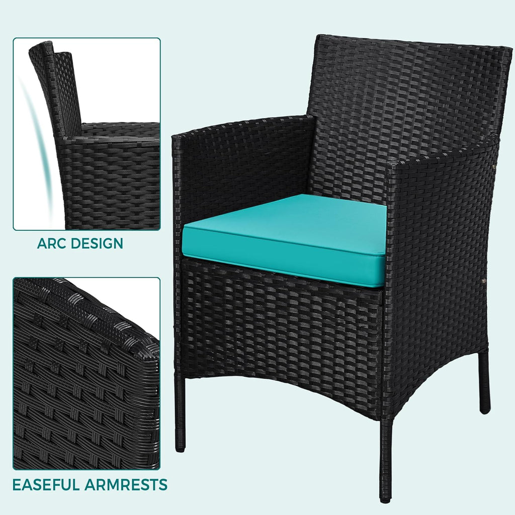3 Pieces Patio Porch Furniture Set, Outdoor PE Rattan Wicker Conversation Set with Soft Cushions