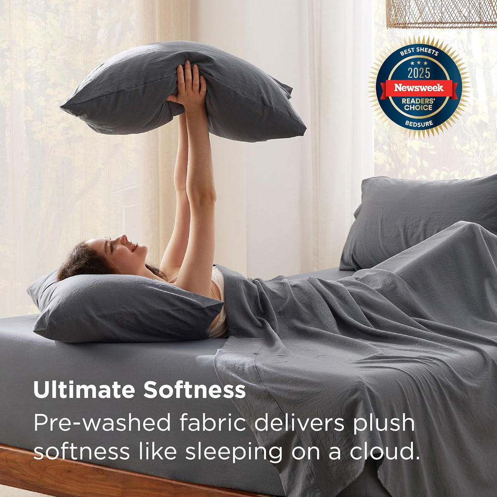 Deep Pocket Sheets - 6 Piece, Prewashed Ultra-Soft Sheet Set, Fits Mattresses Up to 18 Inches Thick
