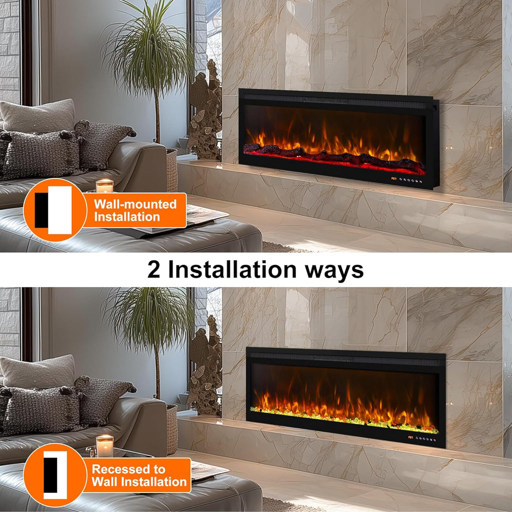 42 Inch Smart Wall Mount & in Wall Recessed Electric Fireplace Insert,App Control