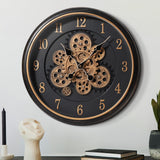Large Wall Clock with Moving Gear, 40cm / 16 Inch Retro Wall Clock for Living Room Decor, Industrial Steampunk Decorative Wall Clock...