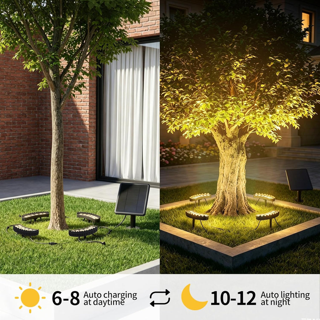 Tree Lights Outdoor, Upgraded Solar Ring Palm Tree Uplights | Warm White 48 LEDs, 4000mAh Battery, IP65 Waterproof