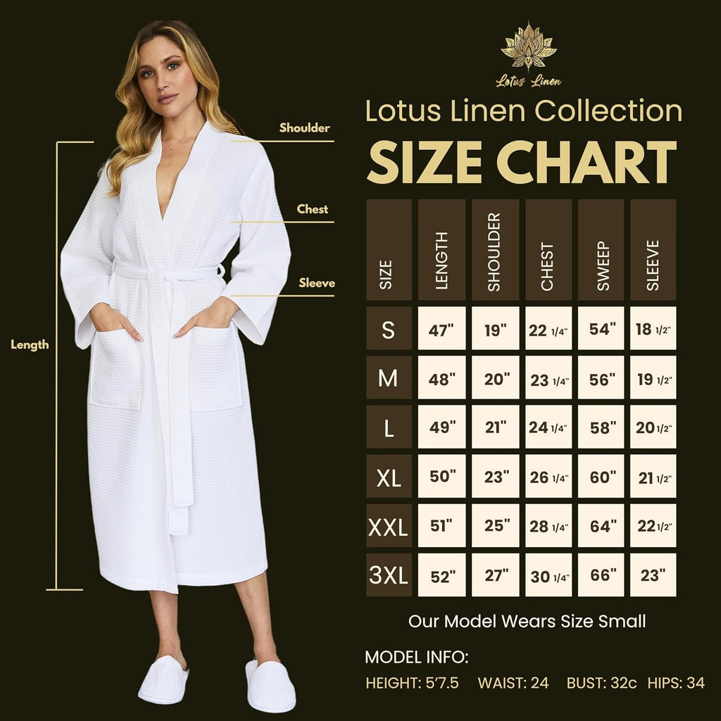 Long Waffle Cotton Robes for Women - Monogram, Lightweight, Soft Kimono Spa Bathrobe with Pockets