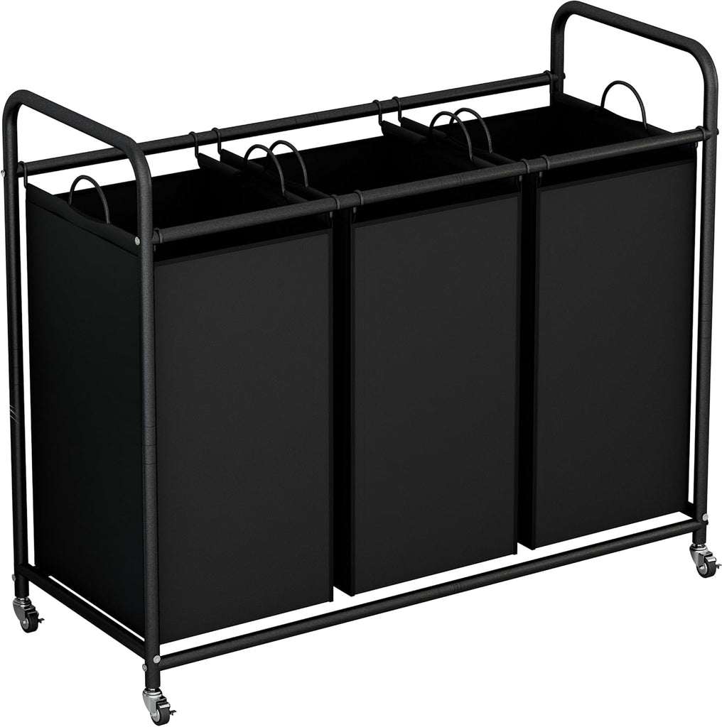 3 Section Laundry Hamper, Black Laundry Basket 135L Laundry Sorter | Laundry Room Organization with Heavy Duty