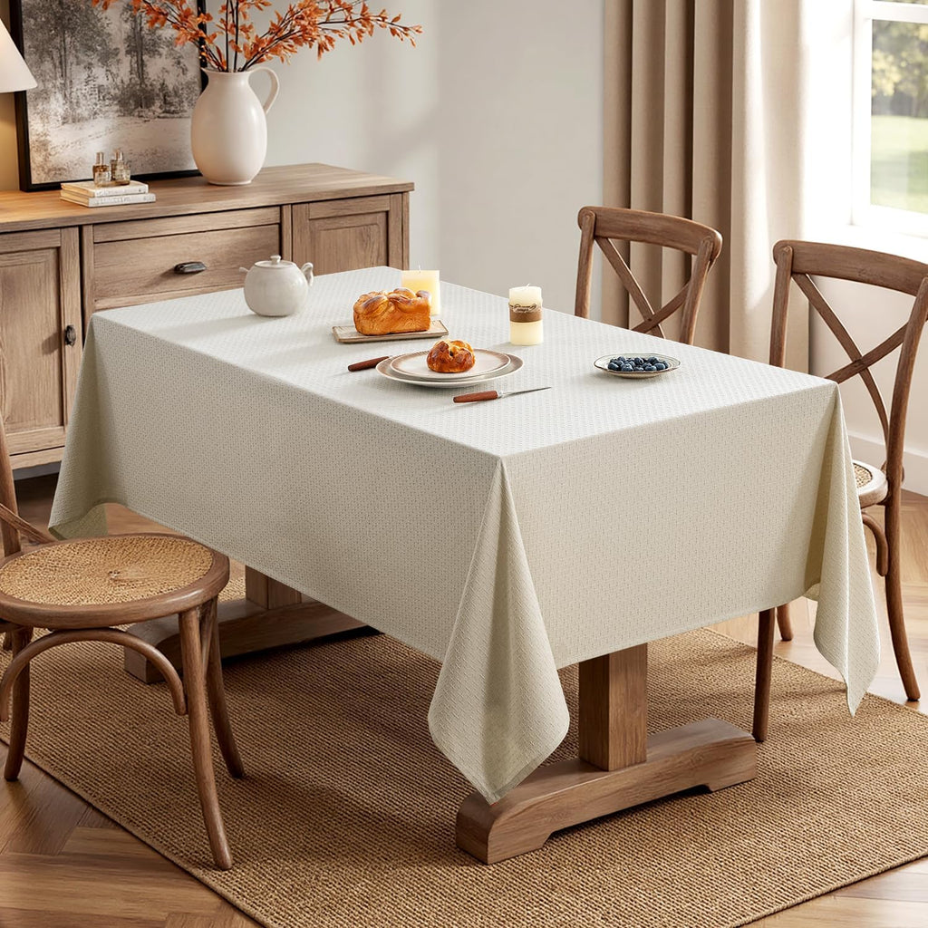 Natural Beige Linen Cotton Table Cloth Rectangle Tablecloth Spring Waterproof Spillproof Cross-Star 