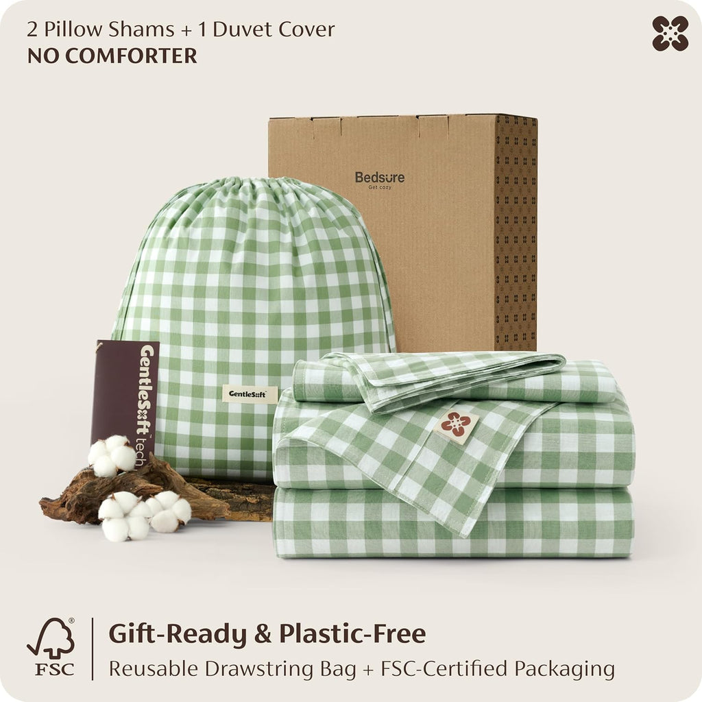 Gingham Duvet Cover, 100% Washed Cotton Duvet Cover Linen‑Like, PureWoven with Reversible Yarn‑Dyed Design