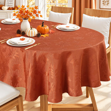 60x84 Inch Thanksgiving Jacquard Oval Table Cloth for Fall & Harvest