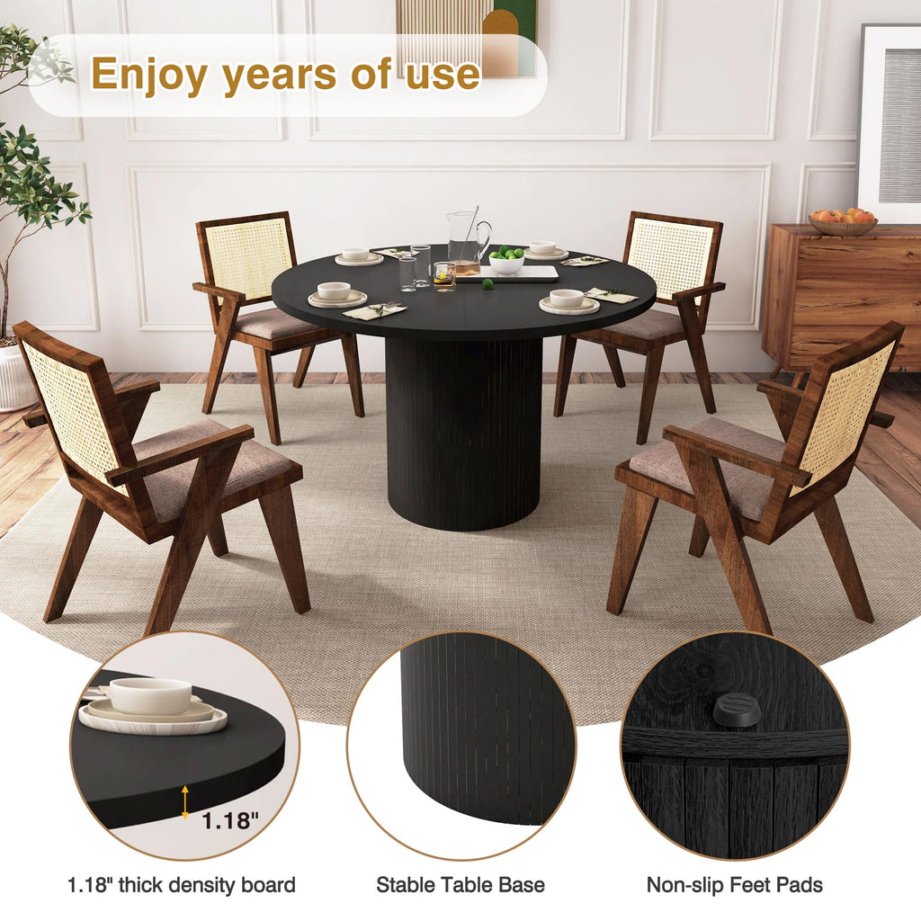 Round Dining Table for 4, Modern Farmhouse Kitchen Table, 47 Inch Small Circle Dining Tables with Wood Strip Base