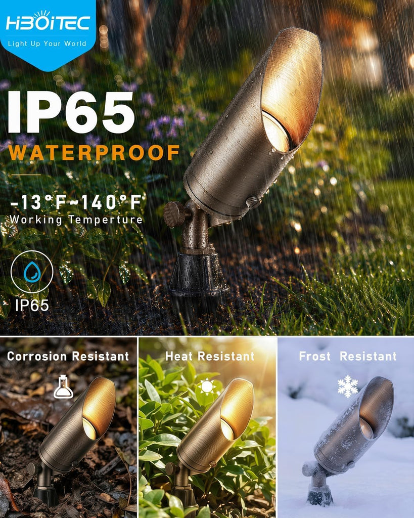 Solid Brass Outdoor Landscape Spotlights, 12V Heavy Duty Low Voltage Landscape Lighting, LED Spot Light Fixture
