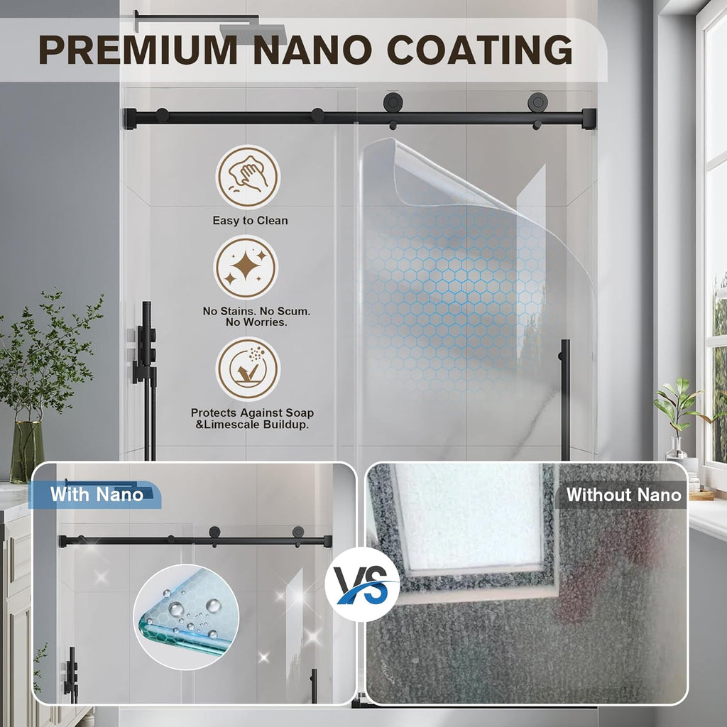 Frameless Glass Shower Door, 55-60" W x 76" H Sliding Frameless Shower Door, 1/4''(6mm) SGCC Tempered Glass