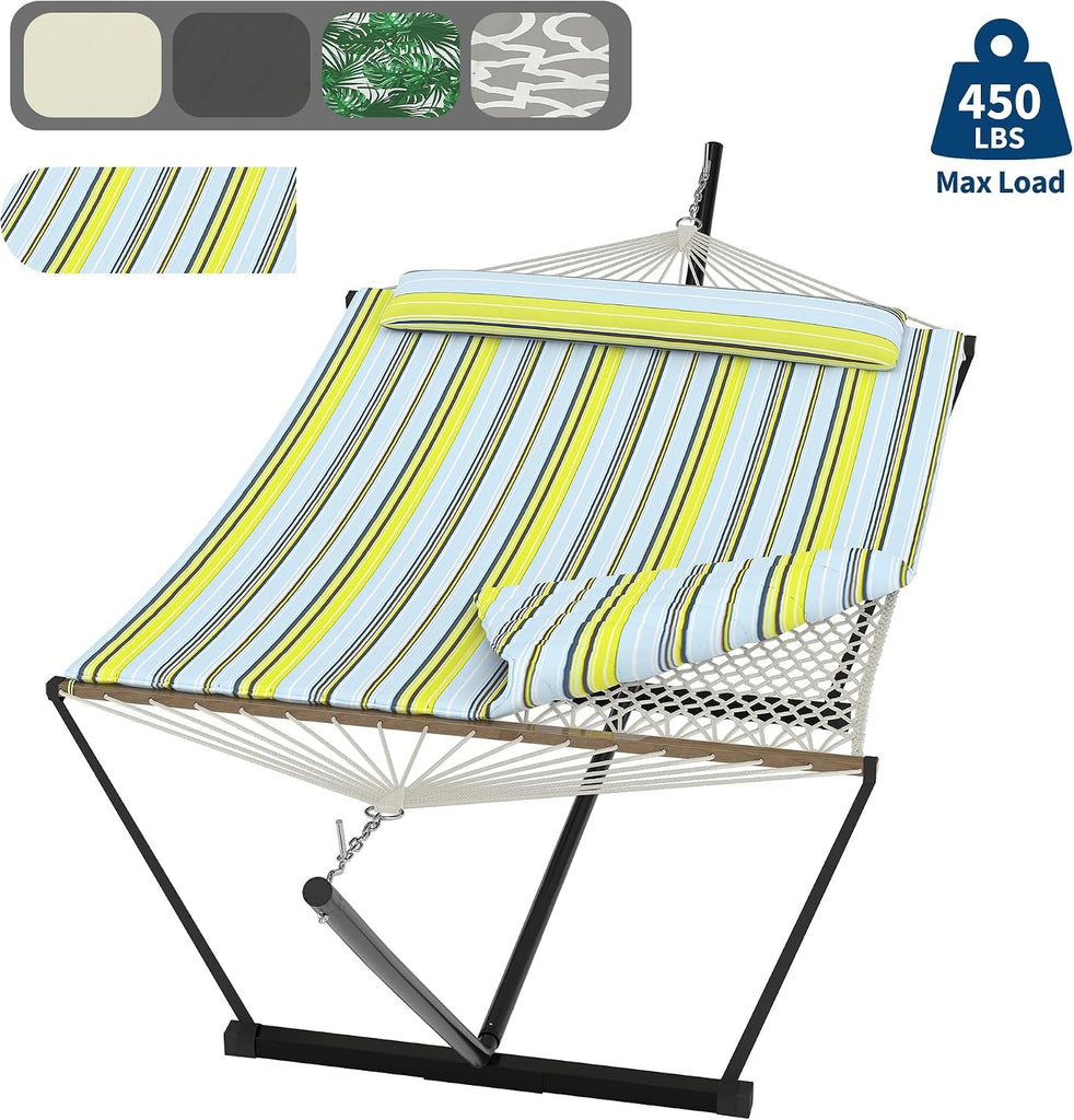 With Stand for Outside,2 Person Hammock with Heavy-Duty Steel Stand,Soft Fabric,450 LBS Capacity,Carrying Bag,Indoor