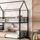 Twin Over Twin Bunk Bed with Slide, Kids House Floor Bunk Bed with Storage Stairs and Full Length Guardrail