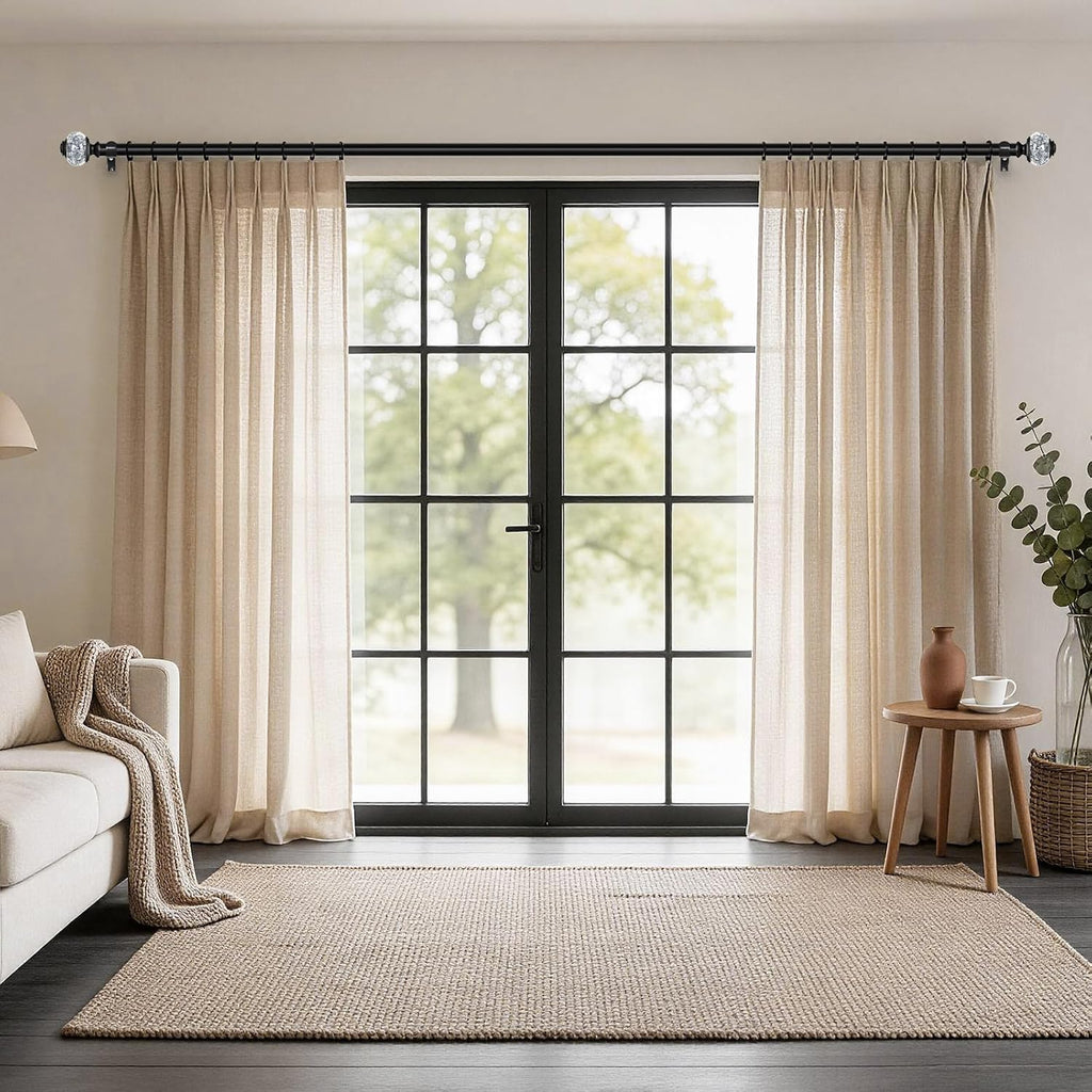 1 Inch Gold Curtain Rods for Windows 72 to 144 Inches (6 to 12 ft), Telescoping Single Drapery Rod, Decorative