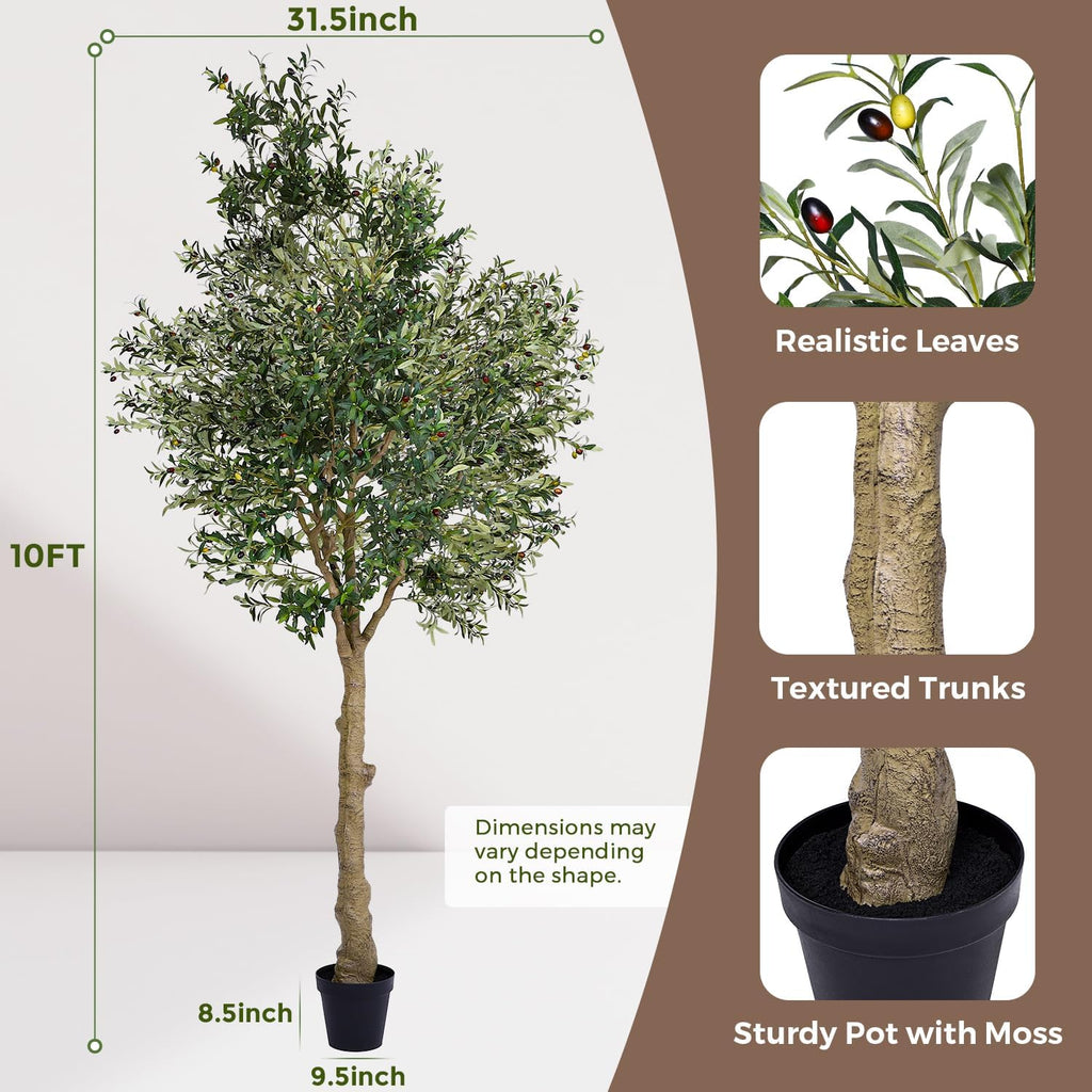 Olive Tree Indoor 10FT, Tall Faux Olive Tree with White Planter