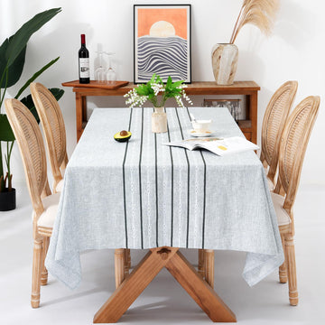 60 x 104 inches Farmhouse Style Linen Tablecloths, Boho 6 Foot Wrinkle Resistant Washable Rectangle Table Cloth