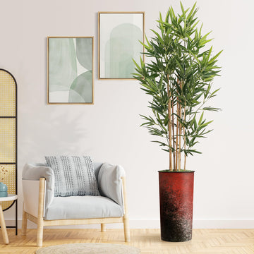 Tree in Modern Planter, Fake Bamboo Silk TRE for Indoor and Outdoor Home Decoration - 70" Overall Tall (Plant Pot