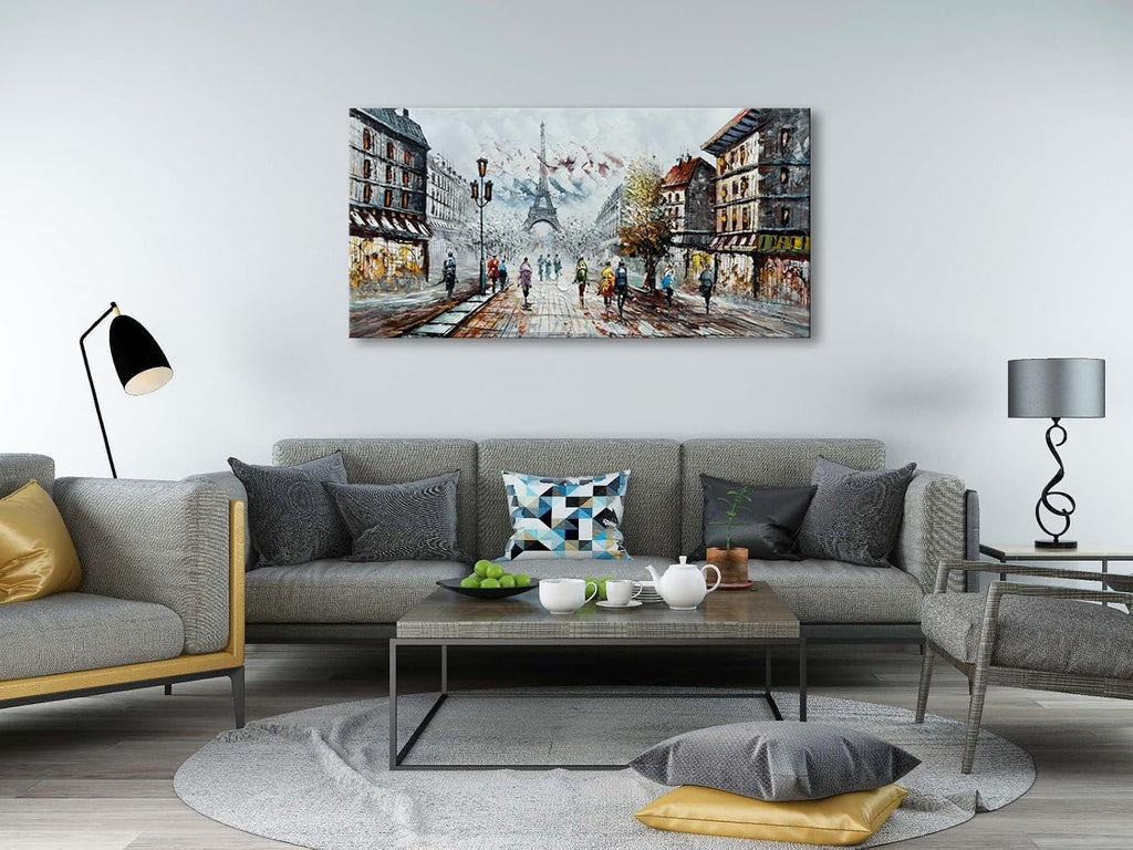 Modern Oil Paintings on Canvas Wall Art, Paris Eiffel Tower Landscape Abstract Paintings Bedroom Office Wall Decor