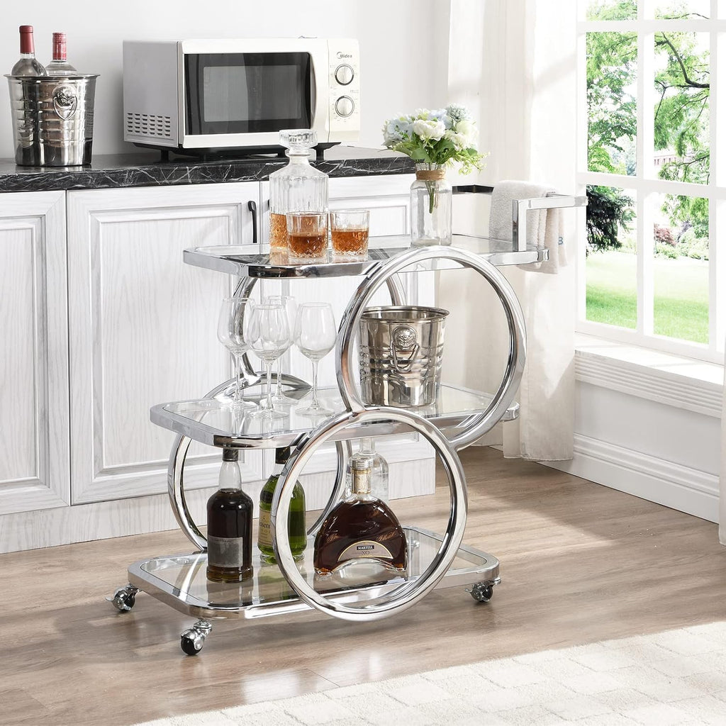 Home Bar Serving Carts 3 Tier Kitchen Carts on Wheels Mobile Bar Carts Kitchen Dining Room Living Room Party - Set of 4