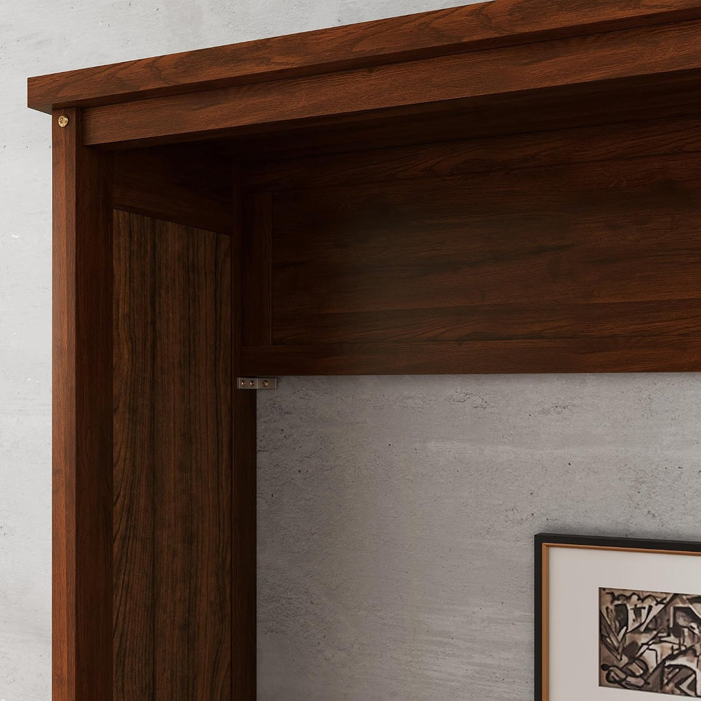 Queen Murphy Bed with Desk, Wood Wall Bed with Gas Struts, Space Saving Foldable Murphy Bed for Small Spaces, Guest