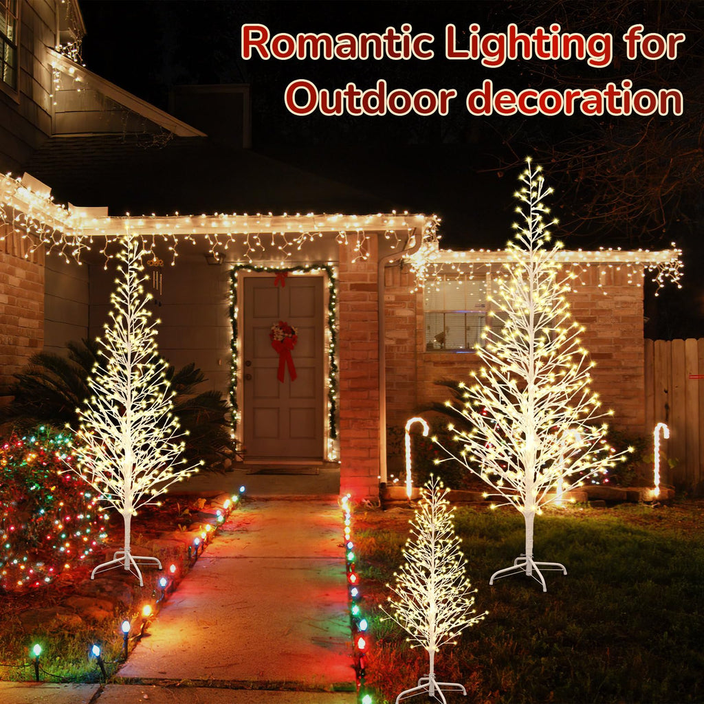 3 Pack 4ft/5ft/6ft Christmas Lighted White Birch Tree with Lights