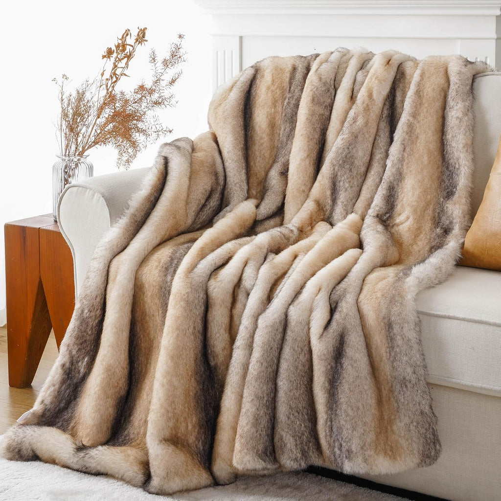 Luxury Faux Fur Throw Blanket for Couch, 60"x80", Thick, Smoothly | Large Soft Warm Cozy Plush Furry Fuzzy Mink