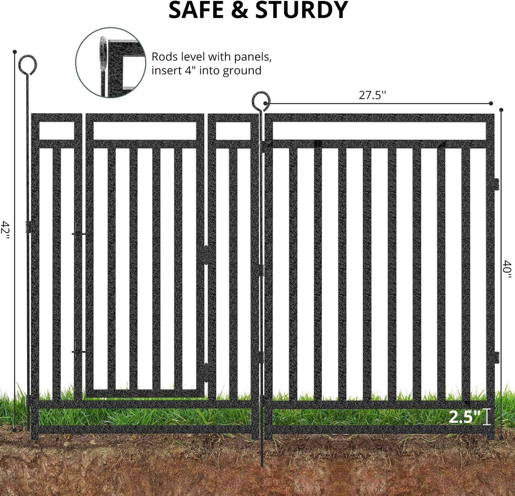 Decorative Garden Fence Metal Dog Fence Outdoor for Yard, 18ft (L) × 40in (H), 7 Panels + 1 Gate, Heavy Duty Animal