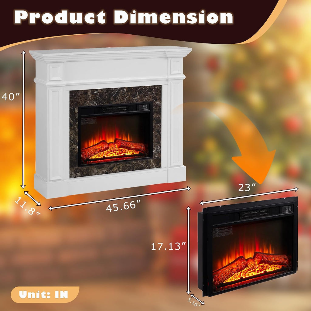 46 inch Electric Fireplace with Mantel, Portable Freestanding Wood Stove with Remote Control, 23'' Fireplace