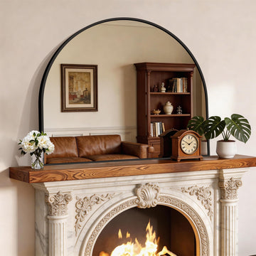 Arched Wall Mirror 36"x30", Black Arched Mirror &Mantel