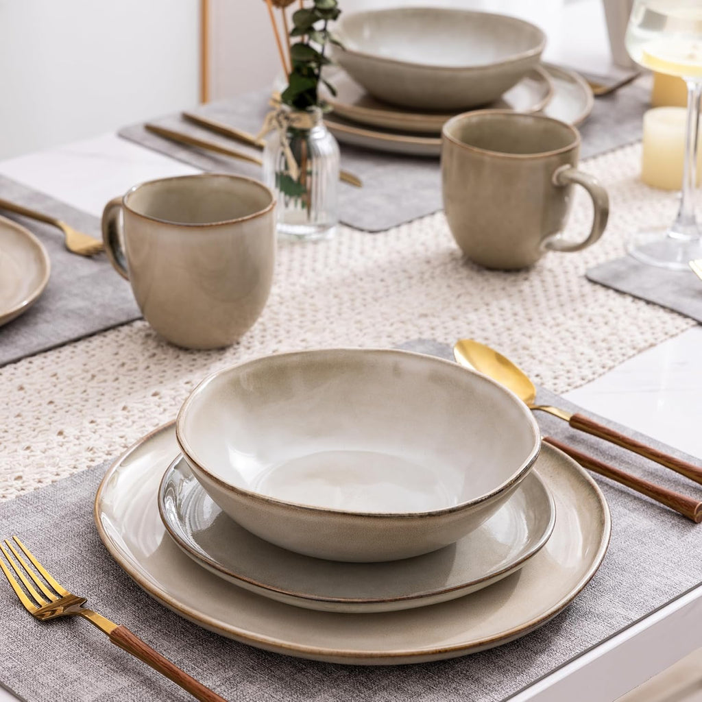 Ceramic Dinnerware Sets,Handmade Reactive Glaze Stoneware Plates and Bowls Sets,Highly Scratch Resistant | Dishwasher