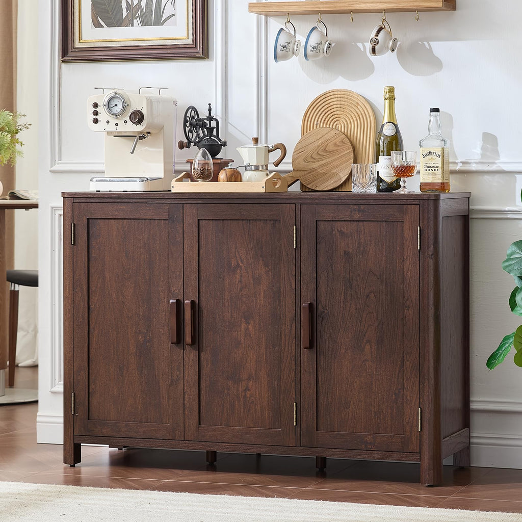 2 Walnut Sideboard Buffet Cabinet, 46" Arc-Shaped Storage Credenza