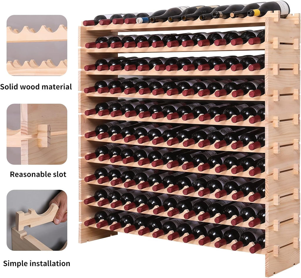 Wine Rack freestanding Floor Cabinet 144bottle Wood Stackable Storage Modular Wine Holder Display Shelves