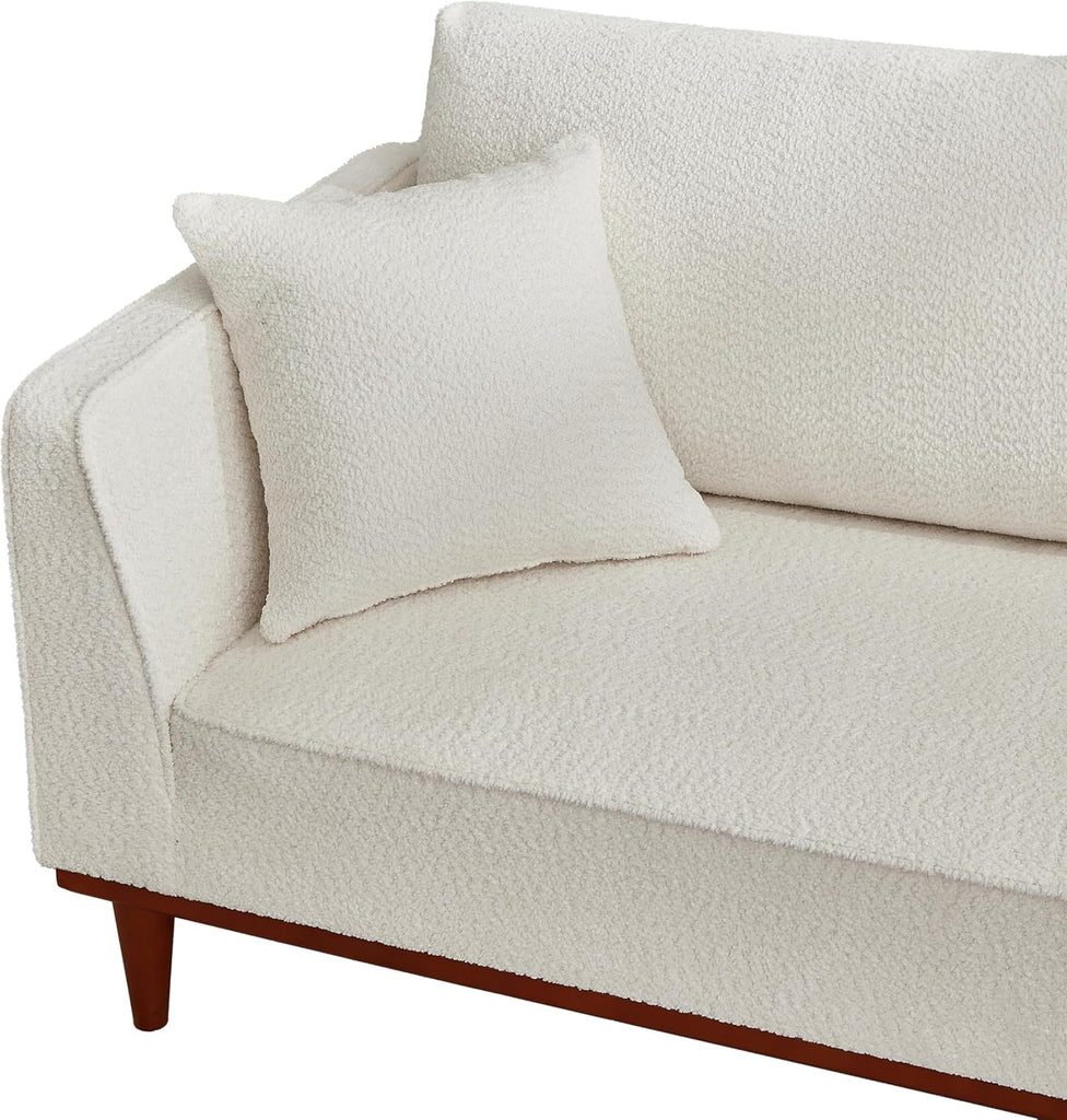 Modern Chaise Lounge Chair and Ottoman — White Boucle