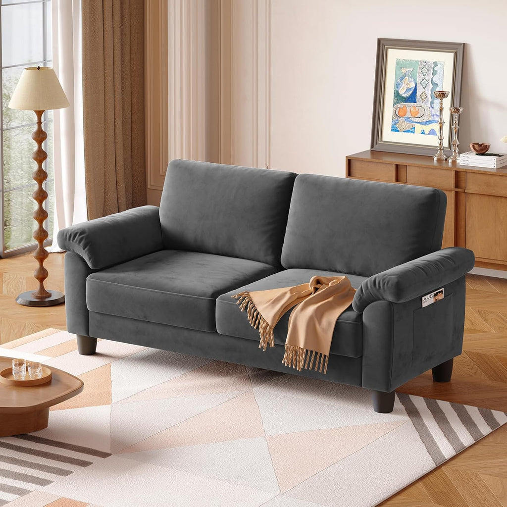 70" Living Room Couch Sofa, Mid Century Modern Loveseat, Velvet Deep Couches for Small Spaces, Bedroom