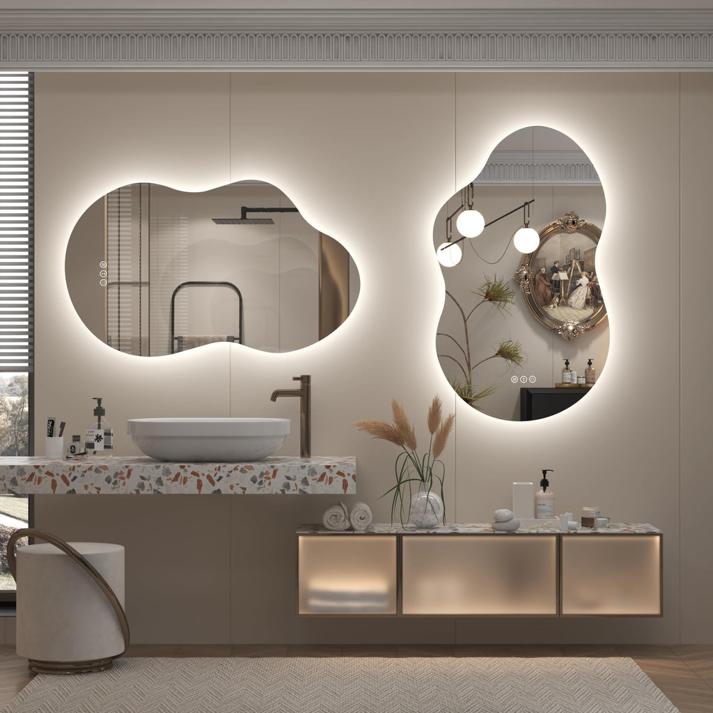 48x26 Inch Irregular LED Backlit Bathroom Mirror