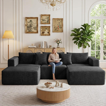 Boneless Couches - 110" U Shaped Modular Sectional Sofa with Ottoman Oversized Deep Seat Corduroy No Assembly Memory