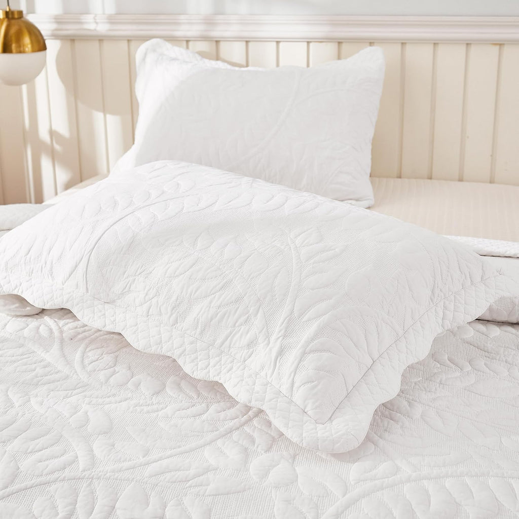 3-Piece 100% Cotton Oversized Bedspread Lightweight Quilt Coverlet Embroidery Farmhouse Bedding Set T0 (Bright White