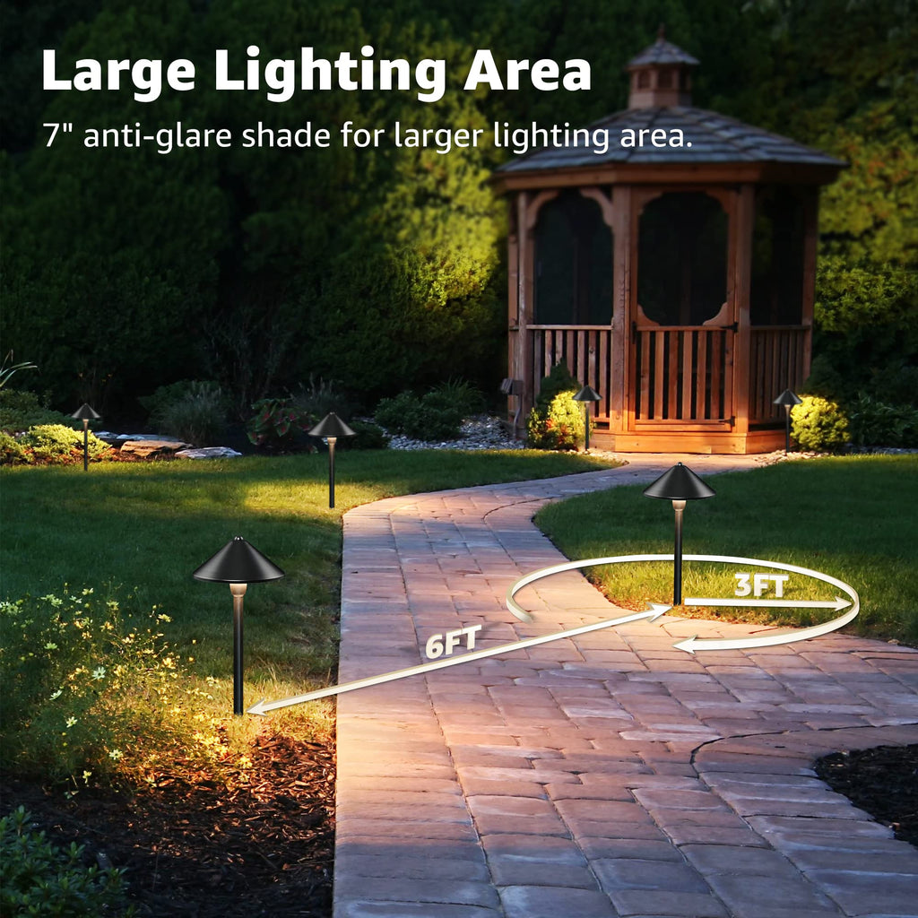 4-Pack 7" Low Voltage Path Lights Black Aluminum, Conical Hat Design
