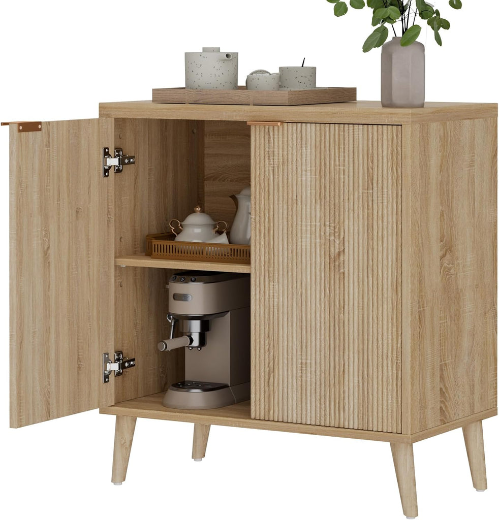 Buffet Cabinet with Storage, Modern Fluted Accent Sideboard with Doors & Adjustable Shelves
