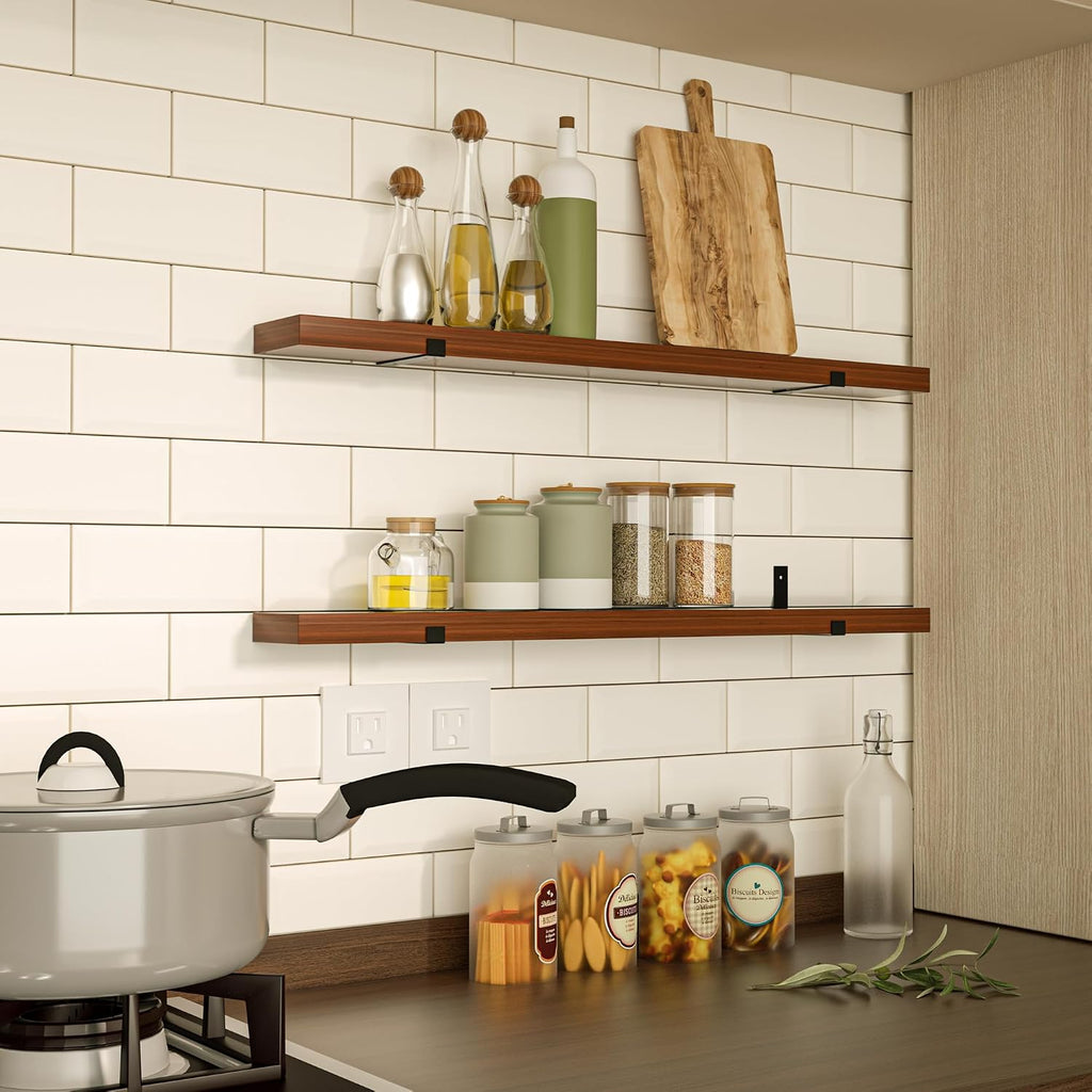 Floating Shelf for Wall Mounted Book Shelf Hanging Shelves Floating Bookshelf USA Grown Solid Hardwood, Dark Maple