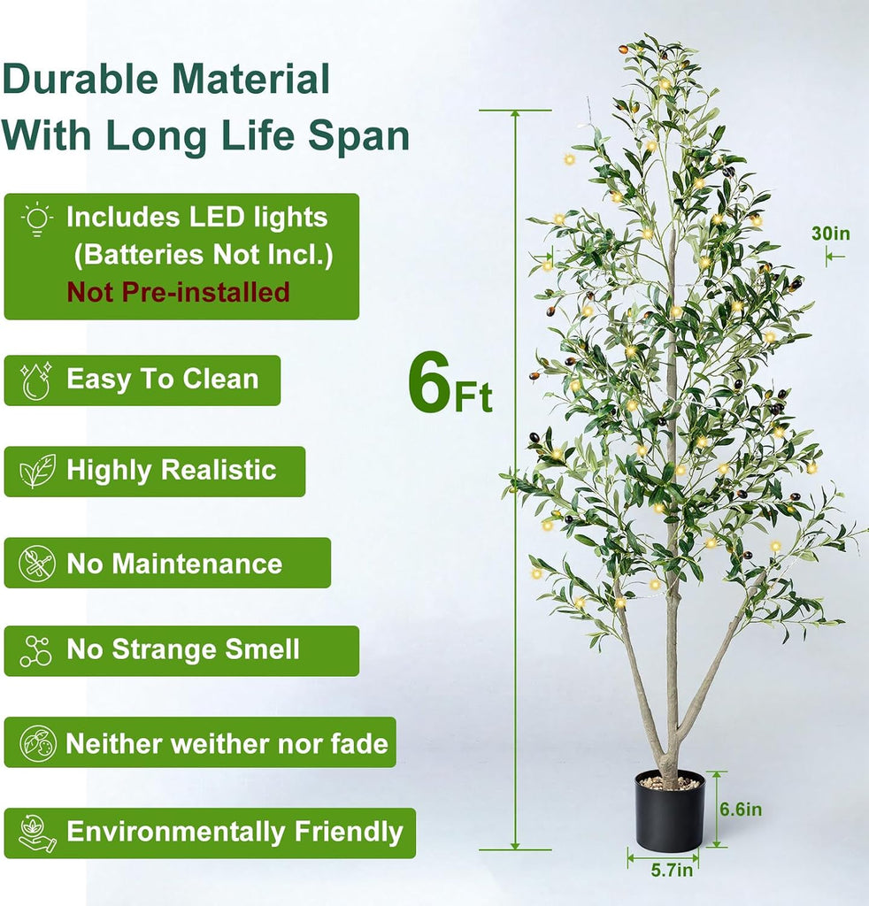 Olive Trees Artificial Indoor, 6FT Tall Faux Olive Tree with Moss and Planter, Artificial Plants Indoor with