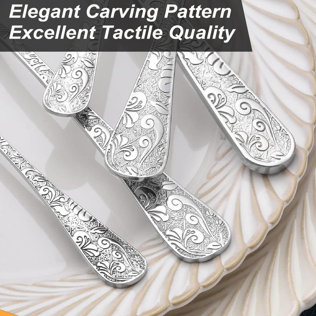 Vintage Carved Silver Stainless Steel 20-Piece Flatware Set