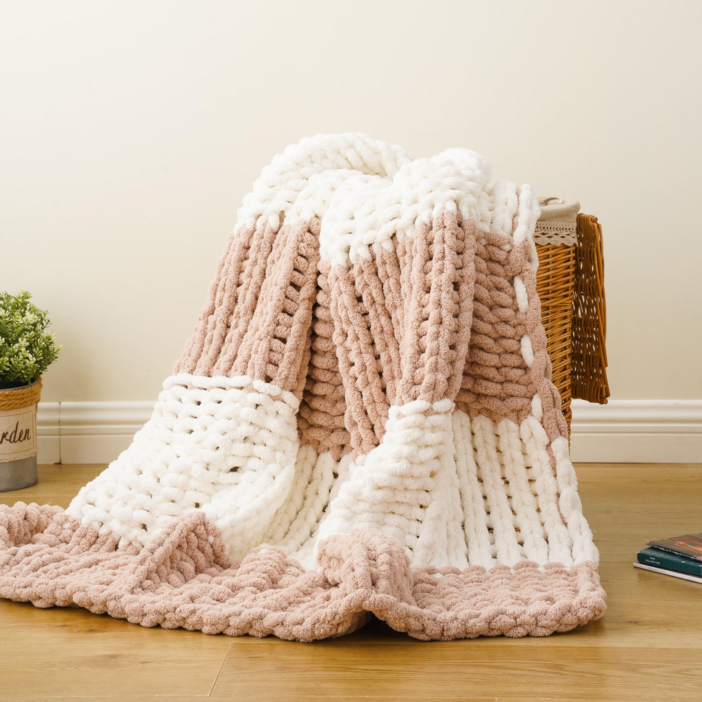 Blush White Chunky Knit Throw Blanket 50"x60"