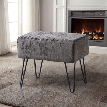 Steeple Gray Fuzzy Velvet Ottoman 19" x 13" x 17" H