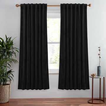 Blackout Black Velvet Curtains for Small Window, W52 x L72, 2 Panels